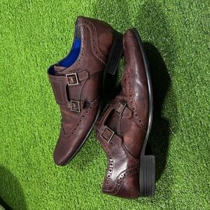 Y2K Leather Dress Shoes Monk Strap Sz 8 Vintage Oxford Wing Tips Brow Red Tape